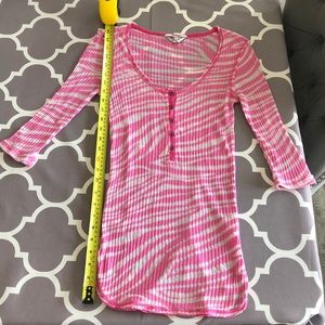 Hard tail Pink and white three-quarter sleeve long T-shirt. Never worn.